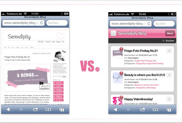 Mobile Darstellung des Blogs