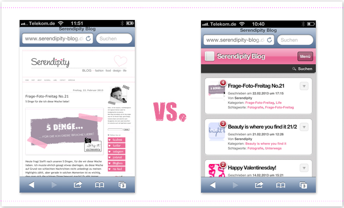 Mobile Darstellung des Blogs