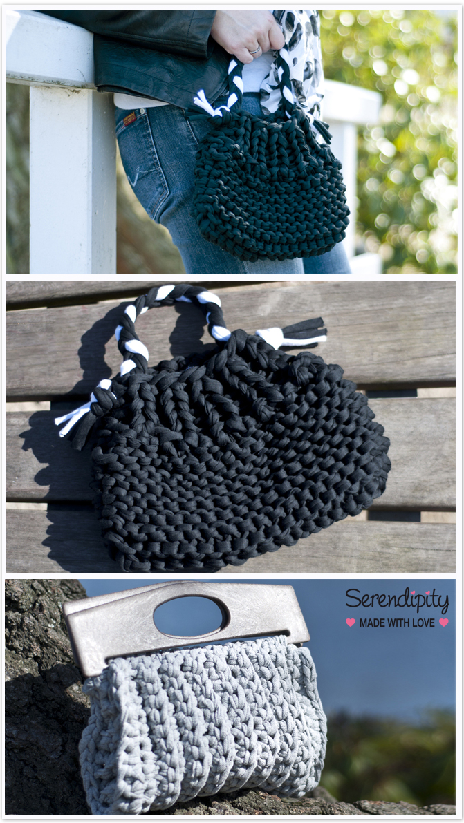 Handgestrickte oder gehäkelte Taschen aus Jersey