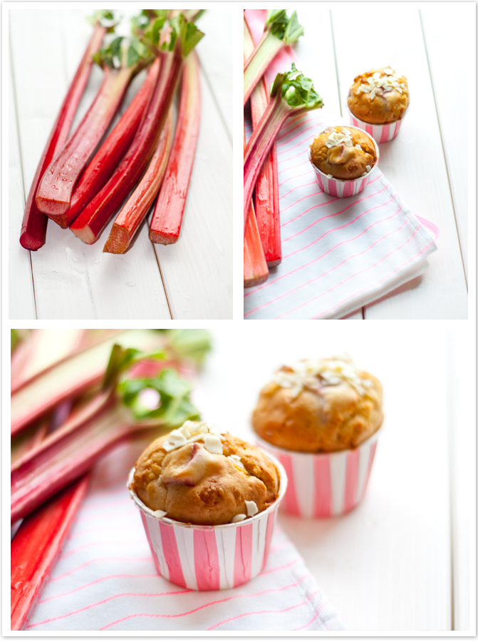 Rhabarber-Muffins mit weißer Schoko