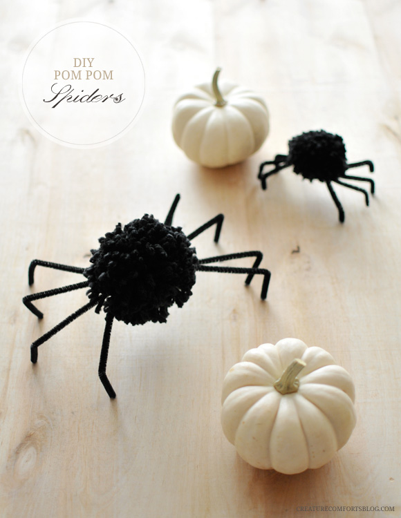 diy pompom spiders