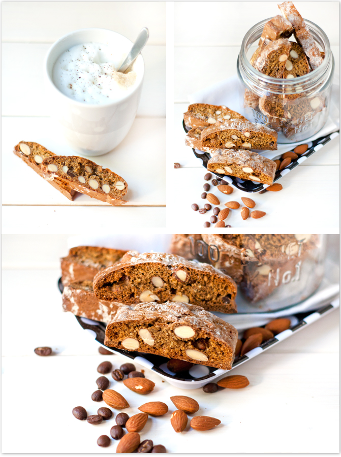 Kaffee-Cantuccini mit frischem Espresso und Espresso-Pulver