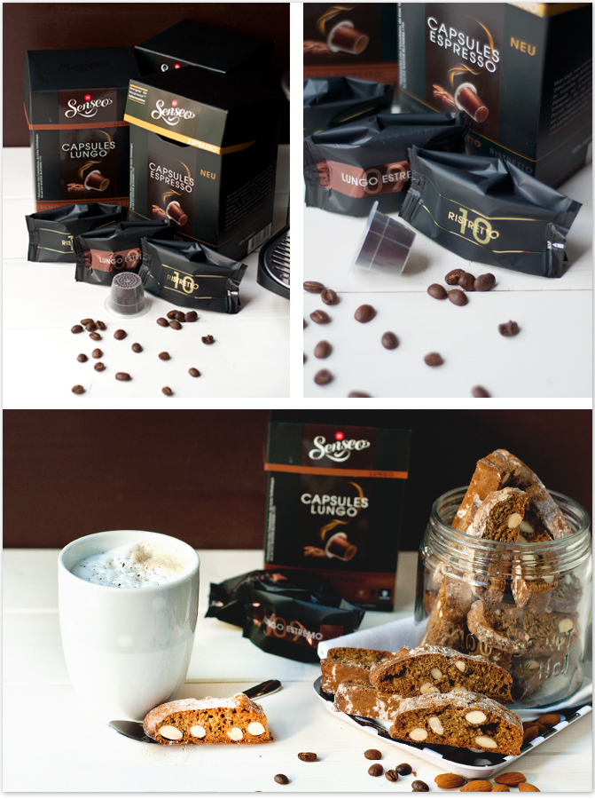 Kaffee-Cantuccini mit frischem Espresso und Espresso-Pulver von Senseo