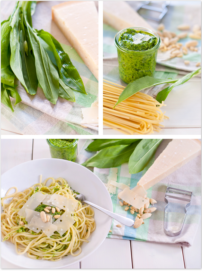 Selbst gemachtes Bärlauchpesto mit Mandeln und Pinienkernen