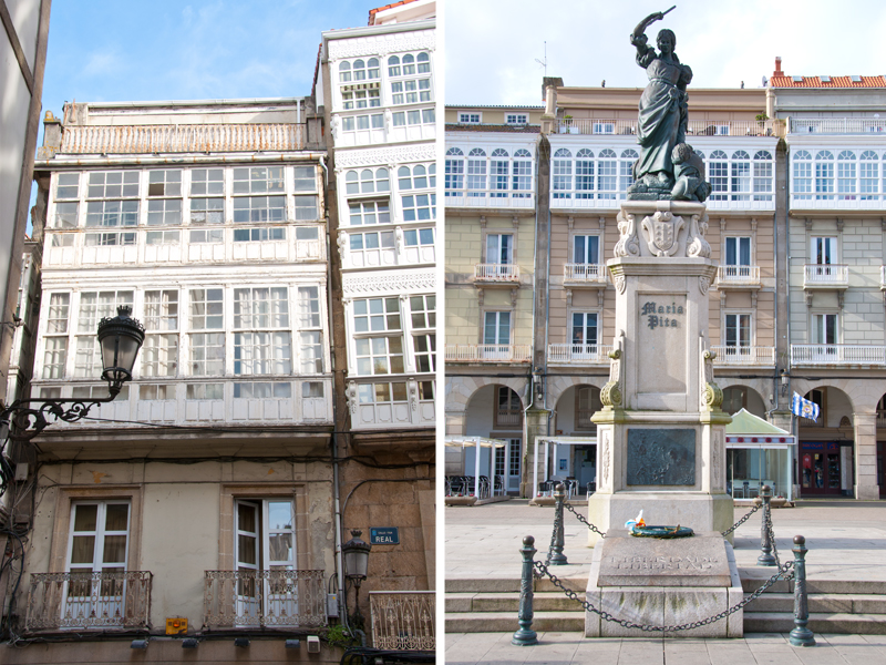 La Coruna Calle Real und Maria Pita Statue