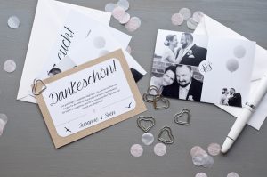 Dankeskarte Hochzeit mit Foto und Konfetti
