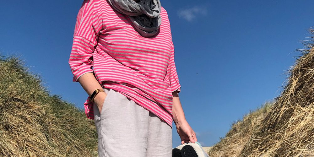 Hose mit Kräuselbund aus Leinen